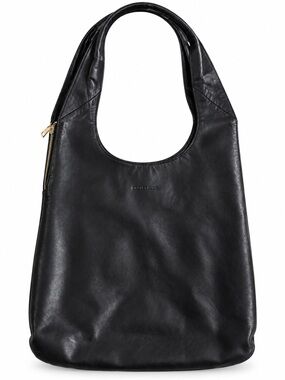 Black Leather Shoulder Tote Bag by RUDSAK